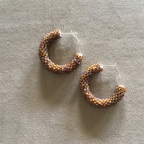 Hand Crafted Beaded Hoop Earrings - Picture 2 of 4